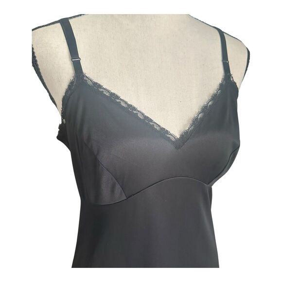 VTG Black Satin Lace Slip Dress Nightgown 90s Y2K Midi Lingerie Goth Romantic S - Picture 4 of 4